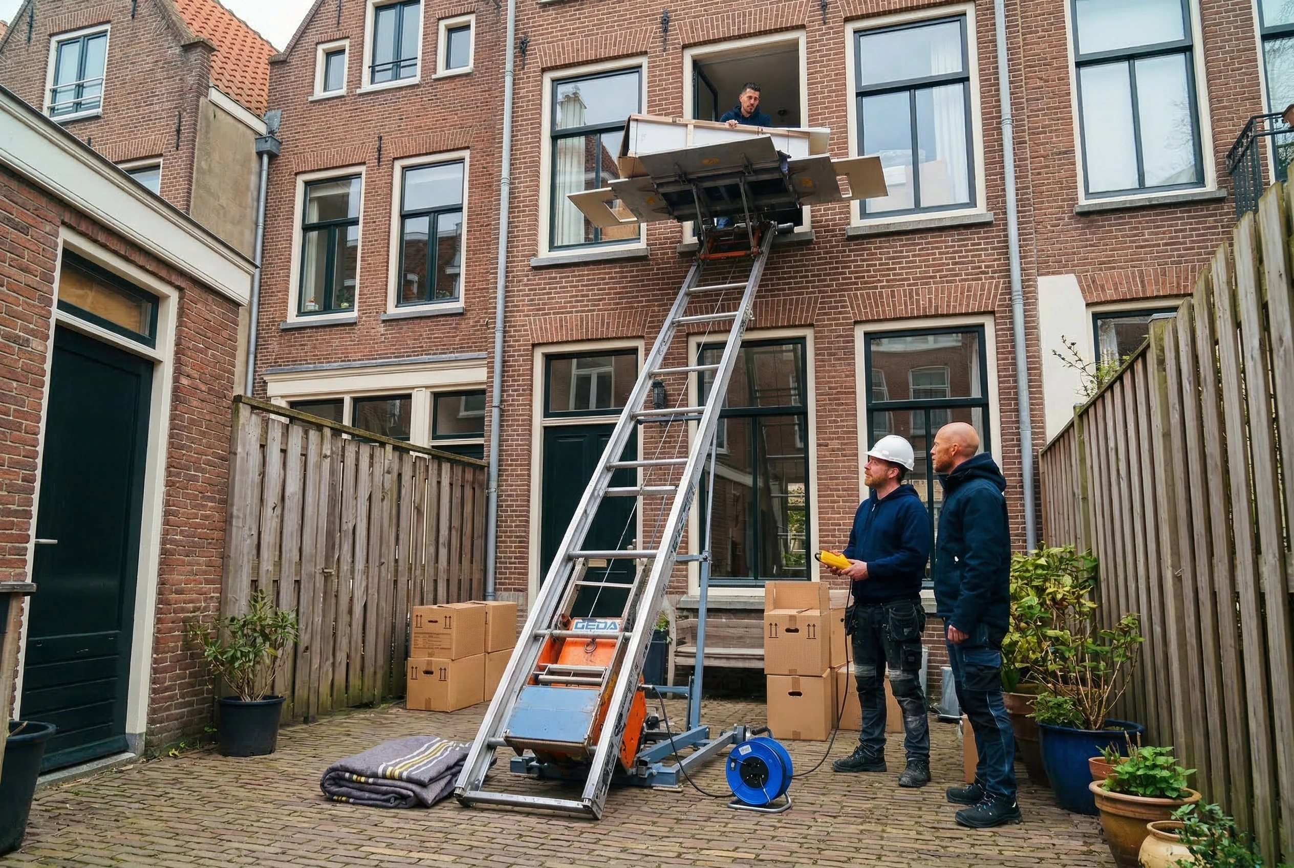 Gedalift in gebruik bij woning in Maassluis