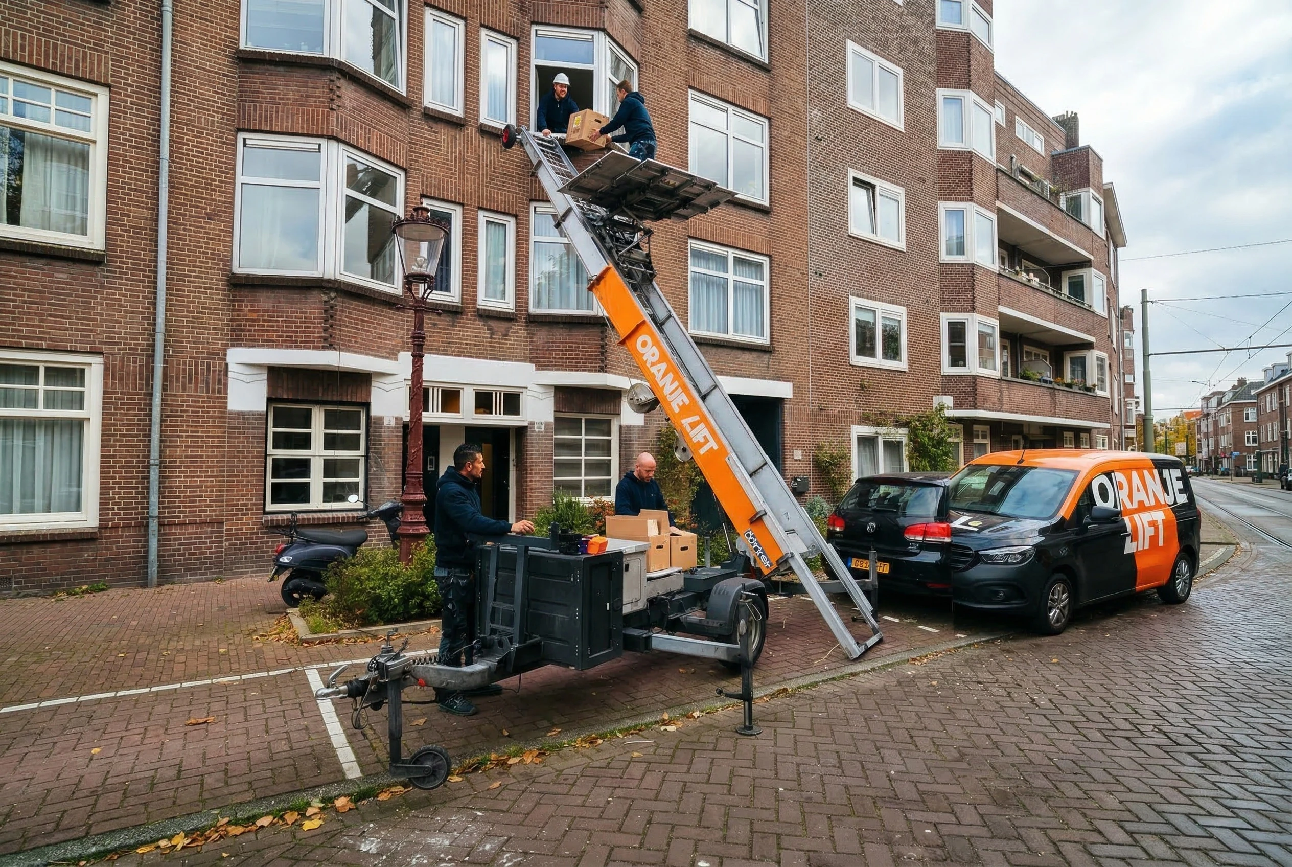 Verhuislift in actie bij woning in Maassluis